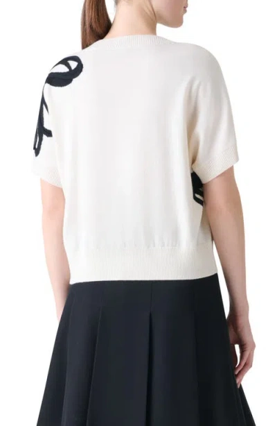 Akris Punto Daisy Intarsia Knit Short Sleeve Virgin Wool Sweater In White