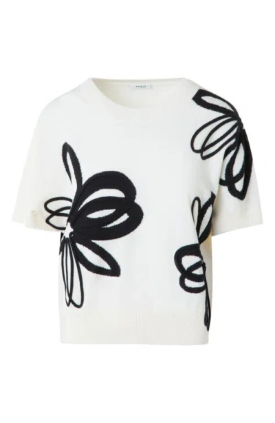 Akris Punto Daisy Intarsia Knit Short Sleeve Virgin Wool Sweater In White