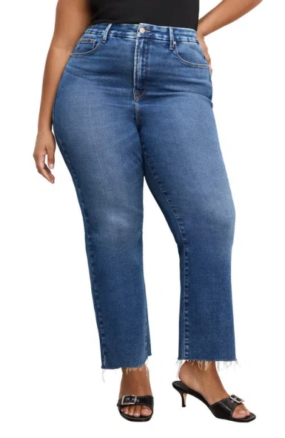 Good American Soft Tech Good Legs Raw Hem Crop Mini Bootcut Jeans In Blue