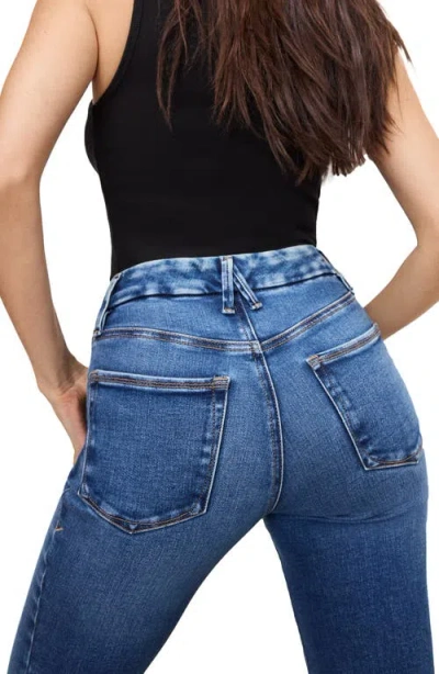Good American Soft Tech Good Legs Raw Hem Crop Mini Bootcut Jeans In Blue