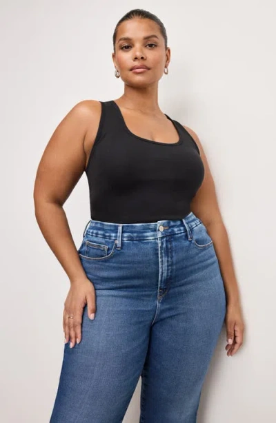 Good American Soft Tech Good Legs Raw Hem Crop Mini Bootcut Jeans In Blue