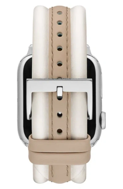 Tory Burch Kira Leather Apple Watch® Strap, 20mm In Brown