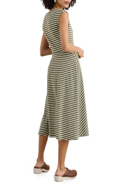 Seasalt Cornwall Fettling Stripe Tie Waist Jersey Midi Dress In Green