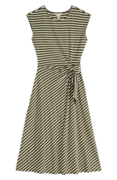 Seasalt Cornwall Fettling Stripe Tie Waist Jersey Midi Dress In Green