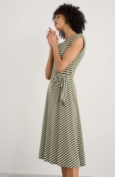 Seasalt Cornwall Fettling Stripe Tie Waist Jersey Midi Dress In Green