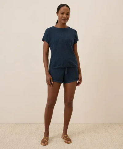 Pact Beachside Linen Short Sleeve Top Made With Organic Cotton In Blue