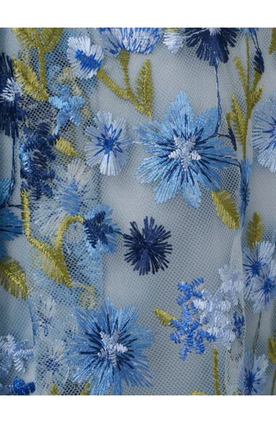 Adrianna Papell Floral Embroidered Lace Trim Midi Dress In Blue