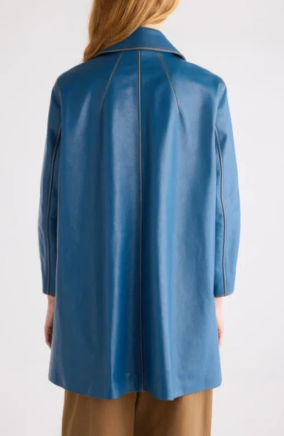 Chloé Cowhide Leather Coat With Patch Pockets In Blue