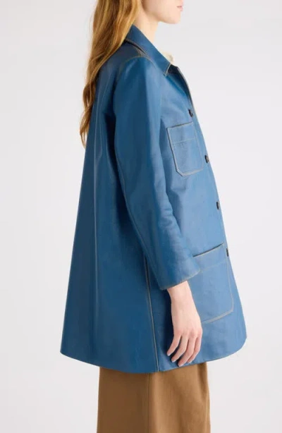 Chloé Cowhide Leather Coat With Patch Pockets In Blue
