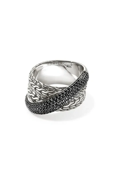 John Hardy Sterling Silver Jh Essentials Black Sapphire Pave Crossover Statement Ring
