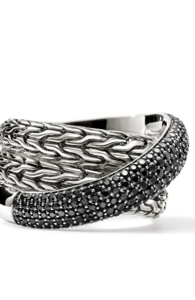 John Hardy Sterling Silver Jh Essentials Black Sapphire Pave Crossover Statement Ring