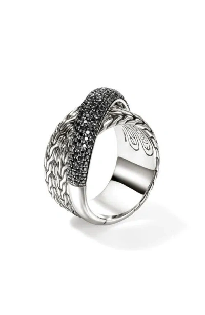John Hardy Sterling Silver Jh Essentials Black Sapphire Pave Crossover Statement Ring