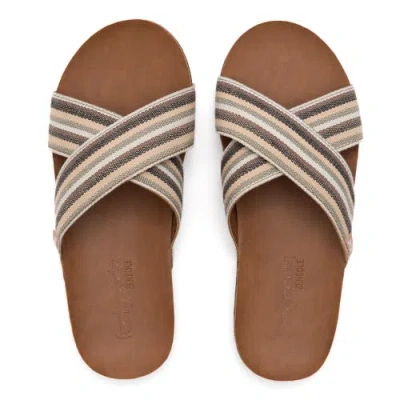 Feelgoodz Womens Zensole Cascades Faux Leather Double Strap Slide Sandals