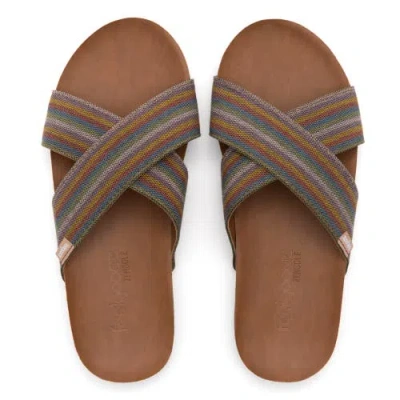 Feelgoodz Womens Zensole Cascades Faux Leather Double Strap Slide Sandals