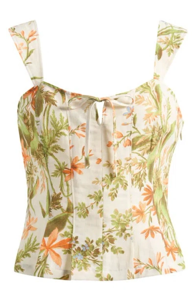 Paige Womens Oyster White Multi Coralee Floral Silk-and-linen Top In Green