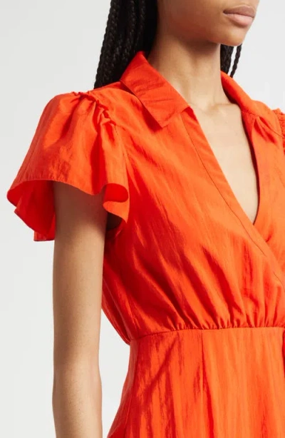 Cinq À Sept Lila Asymmetric Ruffle Taffeta Minidress In Orange