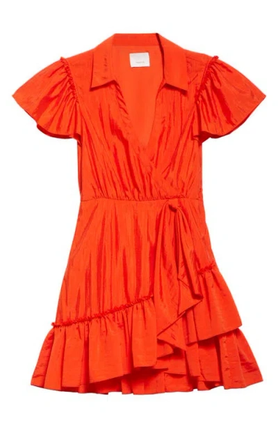 Cinq À Sept Lila Asymmetric Ruffle Taffeta Minidress In Orange