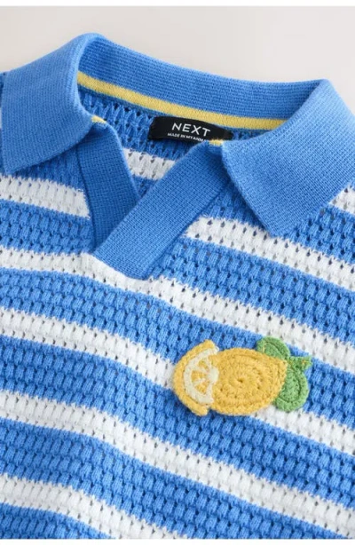 Next Kids' Stripe Open Stitch Cotton Polo Sweater In Blue