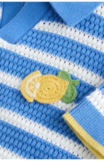 Next Kids' Stripe Open Stitch Cotton Polo Sweater In Blue