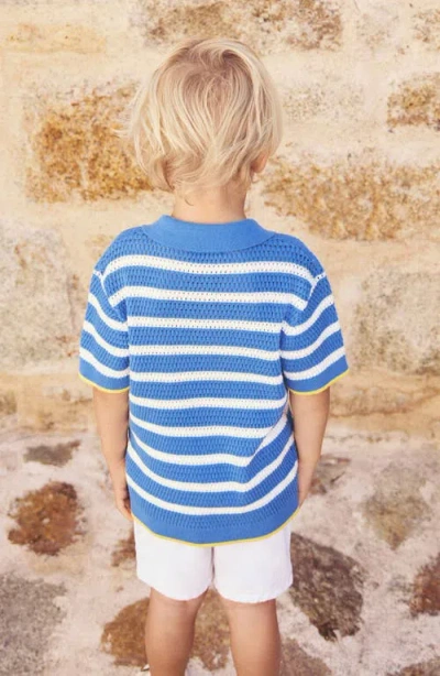 Next Kids' Stripe Open Stitch Cotton Polo Sweater In Blue