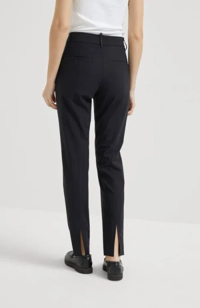 Brunello Cucinelli Women's Stretch Virgin Wool Cigarette Trousers With Jewellery In Black