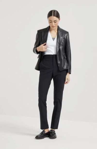 Brunello Cucinelli Women's Stretch Virgin Wool Cigarette Trousers With Jewellery In Black