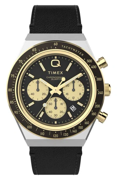 Timex Men's Analog Black Leather Strap Watch, 40mm In Black