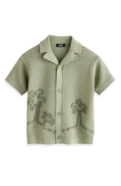 Next Kids' Palm Tree Embroidered Open Stitch Cotton Polo Sweater In Green