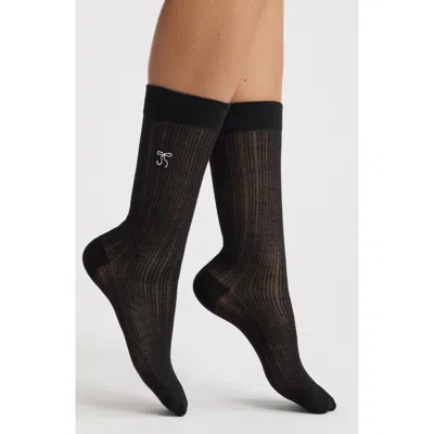 High Heel Jungle Kate Pointelle Bow Crew Socks In Black