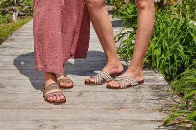 Feelgoodz Womens Zensole Vistas Faux Leather Double Strap Slide Sandals