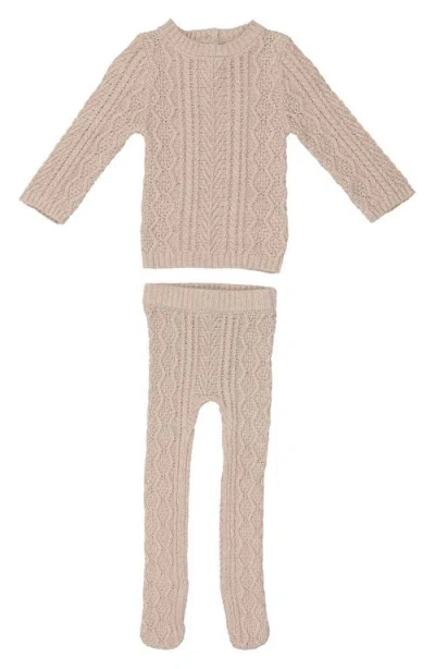 Maniere Manière Marled Cable Knit Long Sleeve Top & Pants Set In Brown