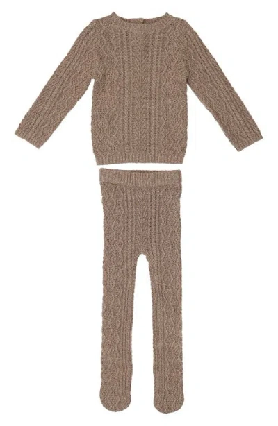 Maniere Manière Marled Cable Knit Long Sleeve Top & Pants Set In Brown