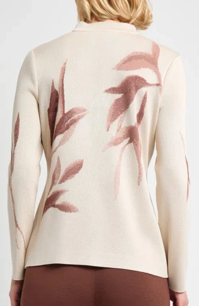 Misook Botanical Jacquard Knit Top In Neutral