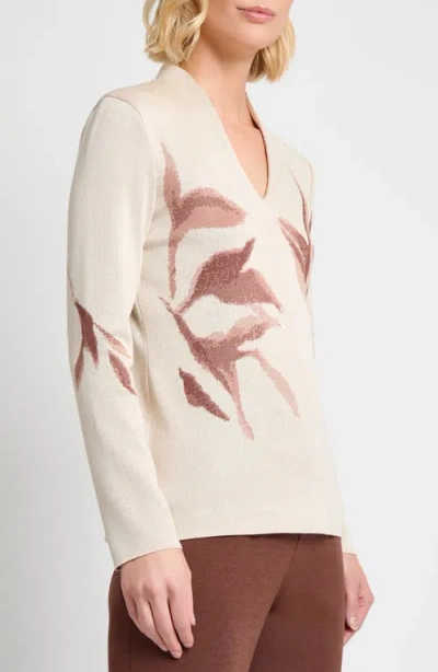 Misook Botanical Jacquard Knit Top In Neutral