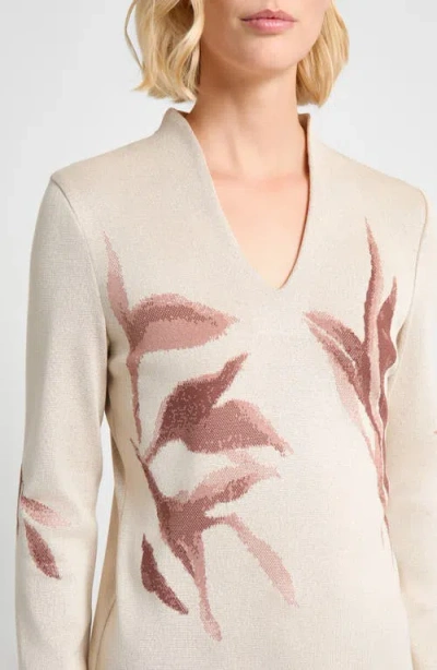 Misook Botanical Jacquard Knit Top In Neutral