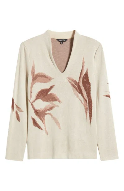 Misook Botanical Jacquard Knit Top In Neutral