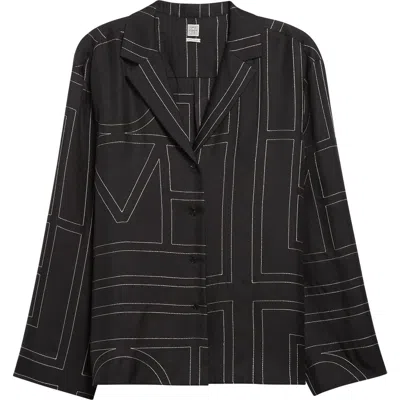 Totême Toteme Monogram Silk Twill Pajama Shirt In Black