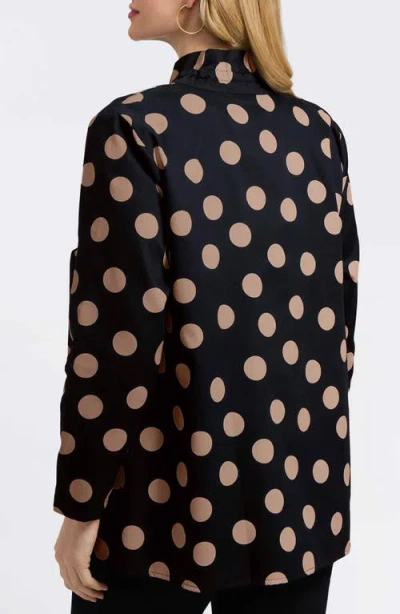 Foxcroft Carolina Dot Print Cotton Button-up Shirt In Black