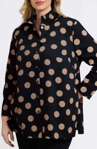 Foxcroft Carolina Dot Print Cotton Button-up Shirt In Black