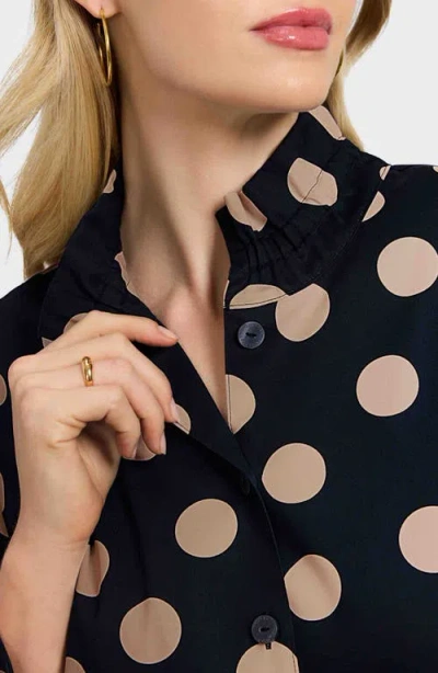 Foxcroft Carolina Dot Print Cotton Button-up Shirt In Black