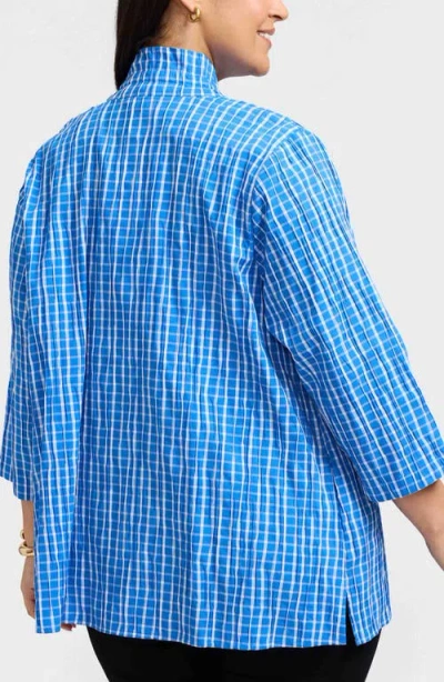 Foxcroft Carolina Crinkled Gingham Cotton Blend Shirt Jacket In Blue