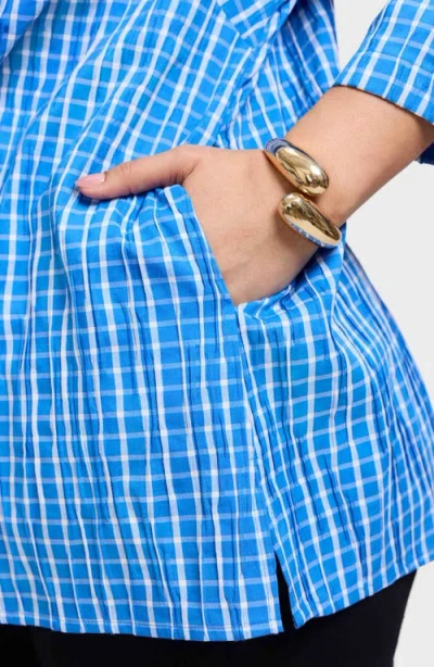 Foxcroft Carolina Crinkled Gingham Cotton Blend Shirt Jacket In Blue