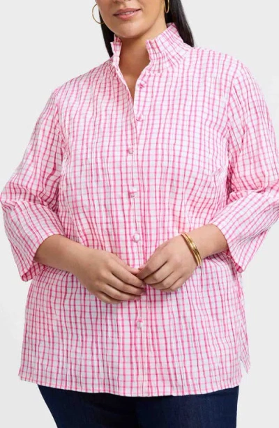 Foxcroft Carolina Crinkled Gingham Cotton Blend Shirt Jacket In Pink