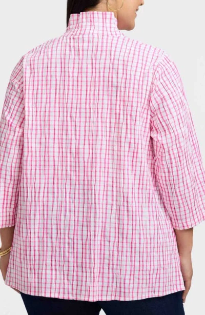 Foxcroft Carolina Crinkled Gingham Cotton Blend Shirt Jacket In Pink
