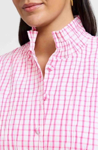 Foxcroft Carolina Crinkled Gingham Cotton Blend Shirt Jacket In Pink