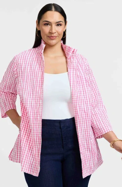 Foxcroft Carolina Crinkled Gingham Cotton Blend Shirt Jacket In Pink
