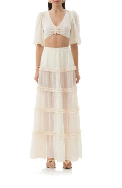 Afrm Emily Clip Dot Cutout Puff Sleeve Crop Top In Neutral