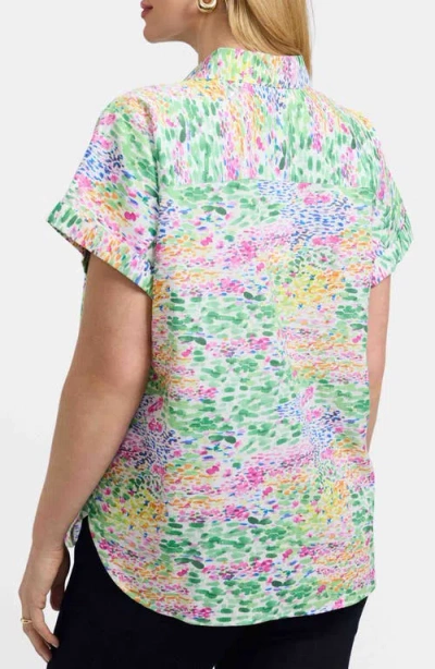 Foxcroft Abigail Short Sleeve Linen Blend Button-up Shirt In Multi
