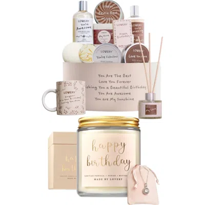 Lovery Happy Birthday Gift Set With Bath Essentials And Scented Candle In Neutral