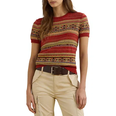 Ralph Lauren Geo-striped Short-sleeve Sweater In Red